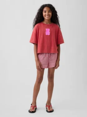 Lette shorts i lin-bomull med gingham-mønster for barn