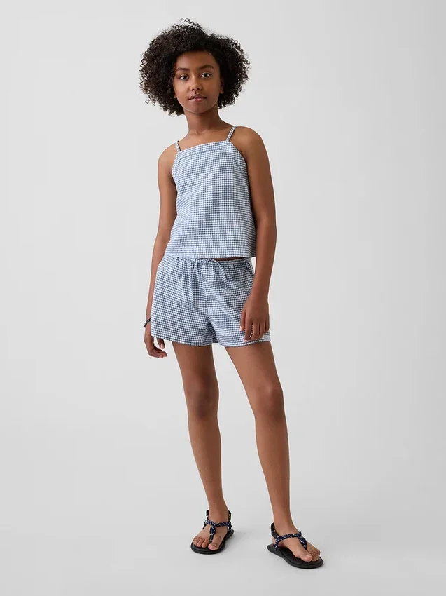 Lette shorts i lin-bomull med gingham-mønster for barn