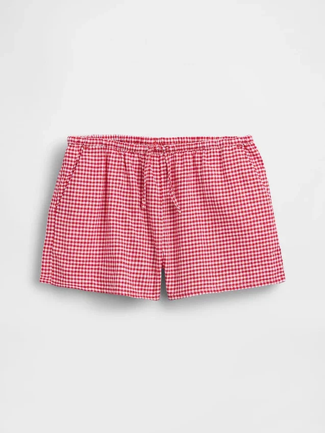Lette shorts i lin-bomull med gingham-mønster for barn