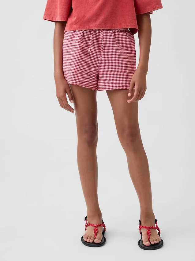 Lette shorts i lin-bomull med gingham-mønster for barn