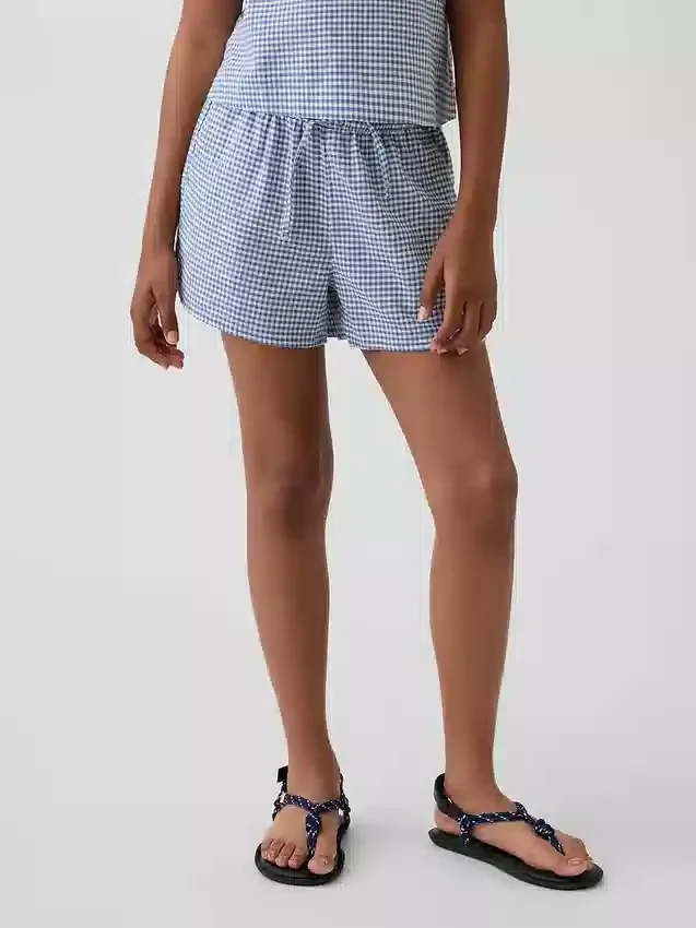 Lette shorts i lin-bomull med gingham-mønster for barn