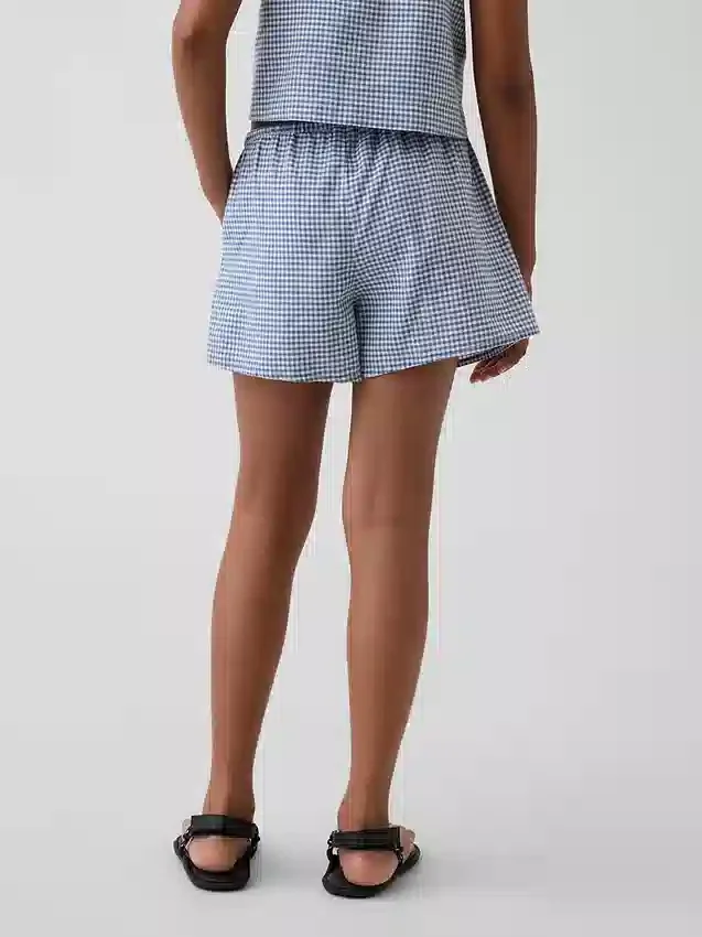 Lette shorts i lin-bomull med gingham-mønster for barn