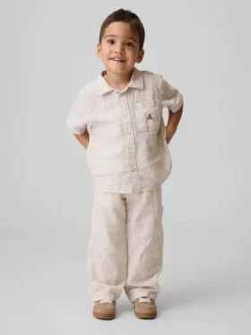 Linen-bomullsbukser med elastisk linning for Baby og Småbarn