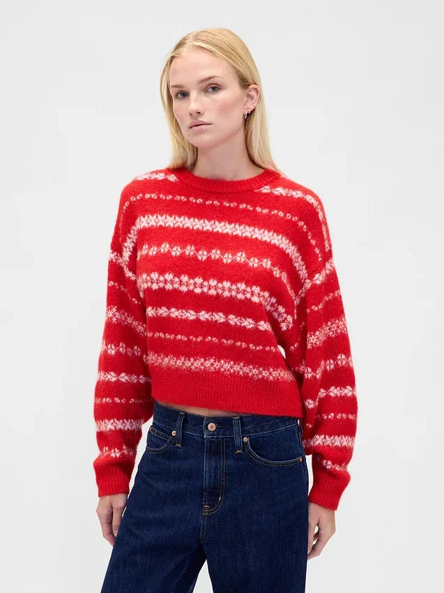 Loddent, oversized genser med rund hals