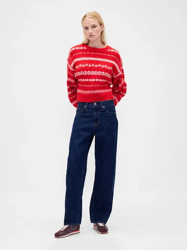 Loddent, oversized genser med rund hals
