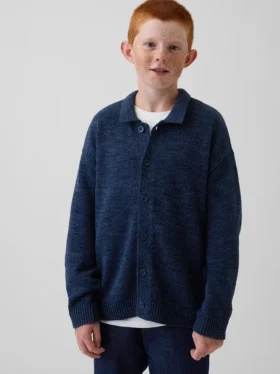 Løs polo-cardigan-genser for barn