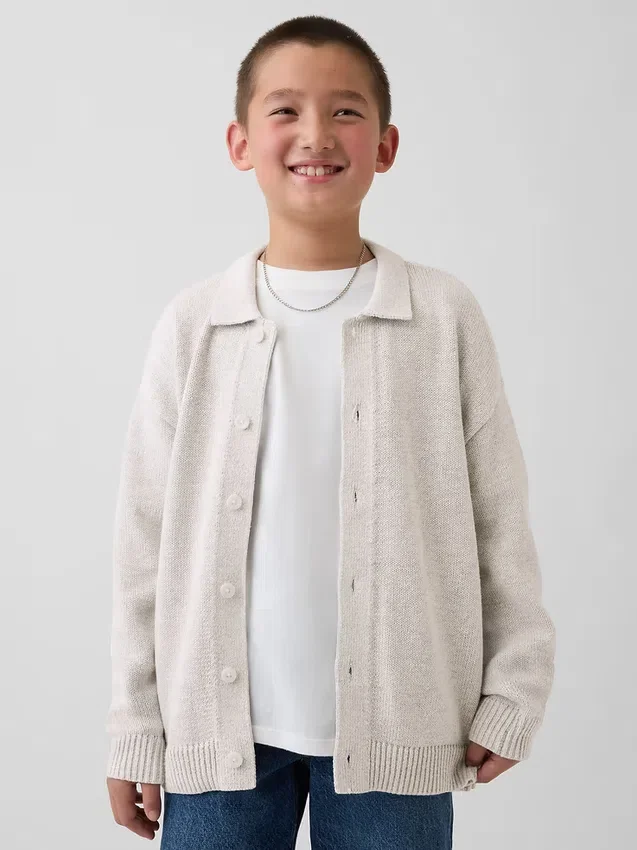 Løs polo-cardigan-genser for barn