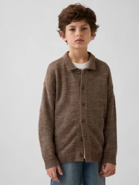Løs polo-cardigan-genser for barn