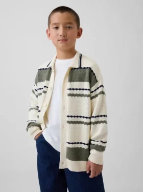 Løs polo-cardigan-genser for barn