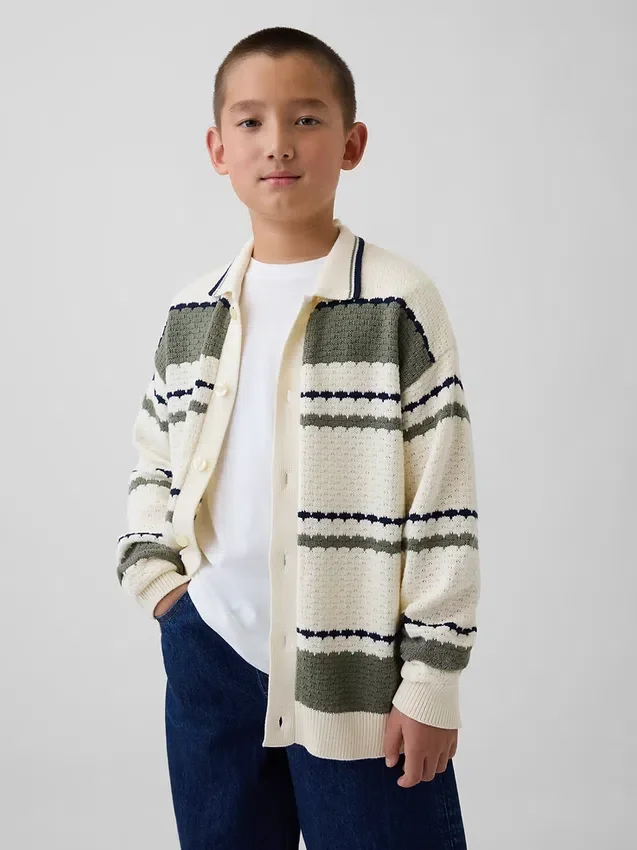 Løs polo-cardigan-genser for barn