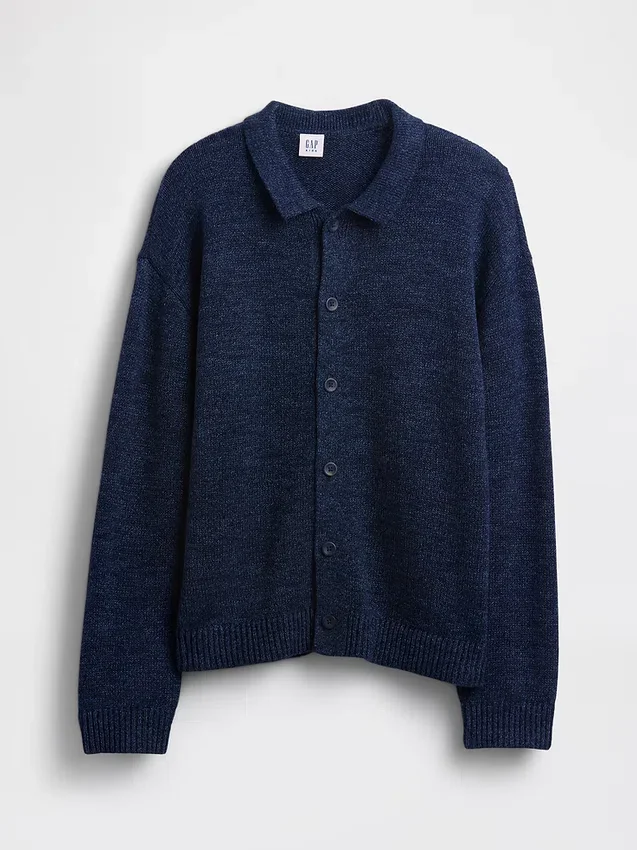 Løs polo-cardigan-genser for barn