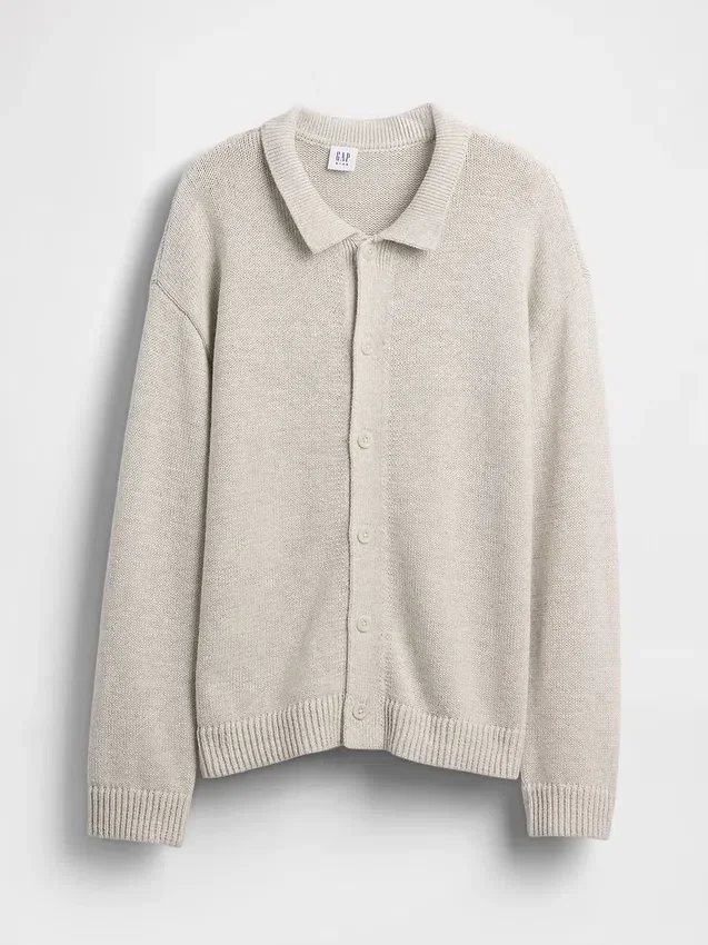 Løs polo-cardigan-genser for barn