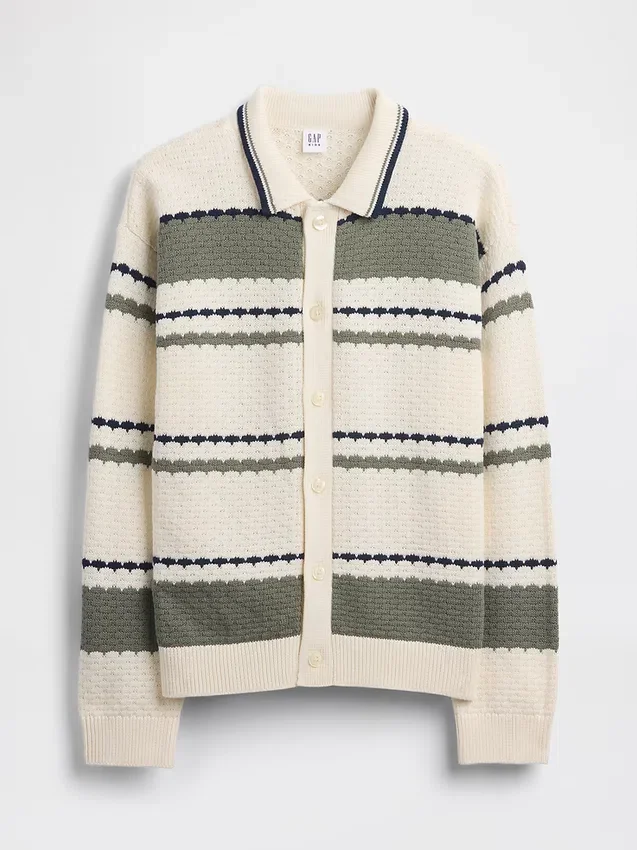 Løs polo-cardigan-genser for barn