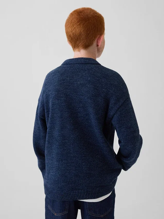 Løs polo-cardigan-genser for barn