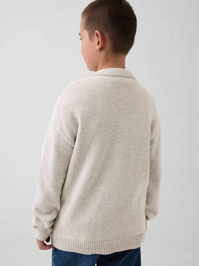 Løs polo-cardigan-genser for barn