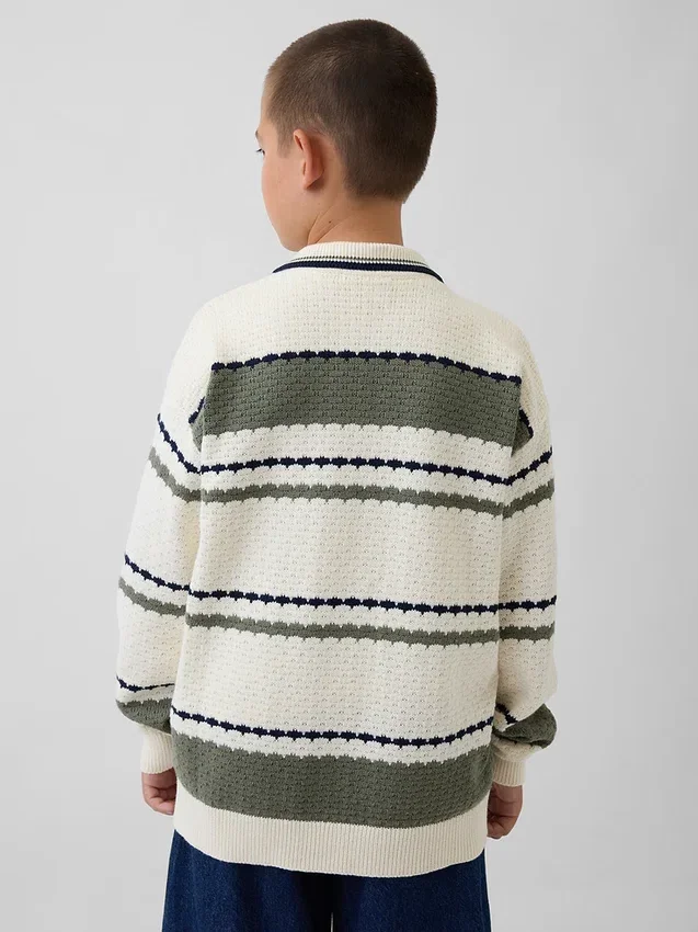Løs polo-cardigan-genser for barn