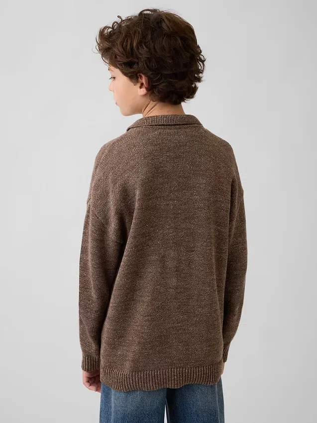 Løs polo-cardigan-genser for barn