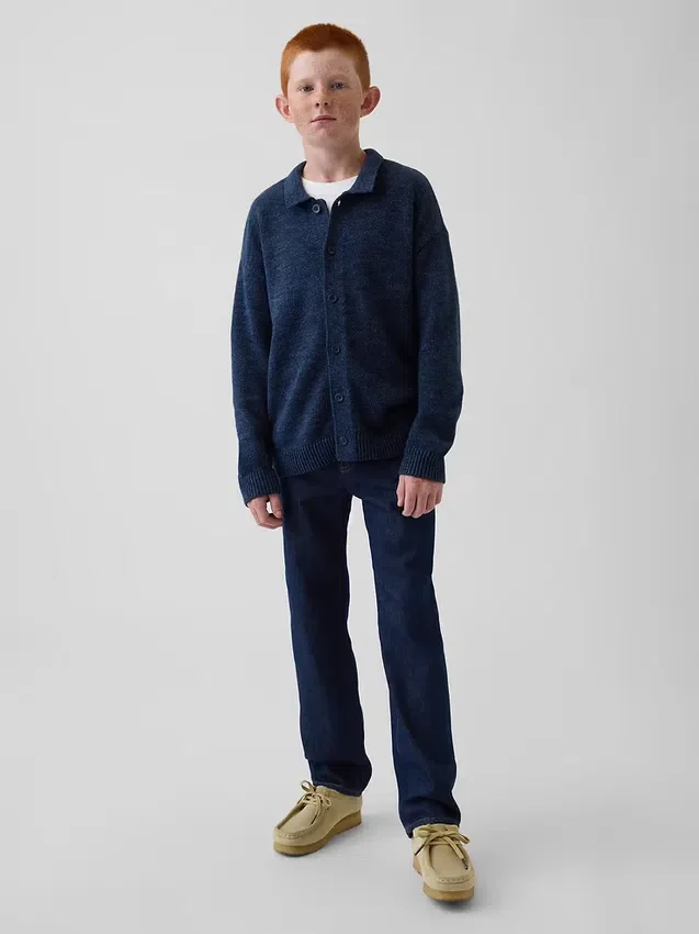 Løs polo-cardigan-genser for barn