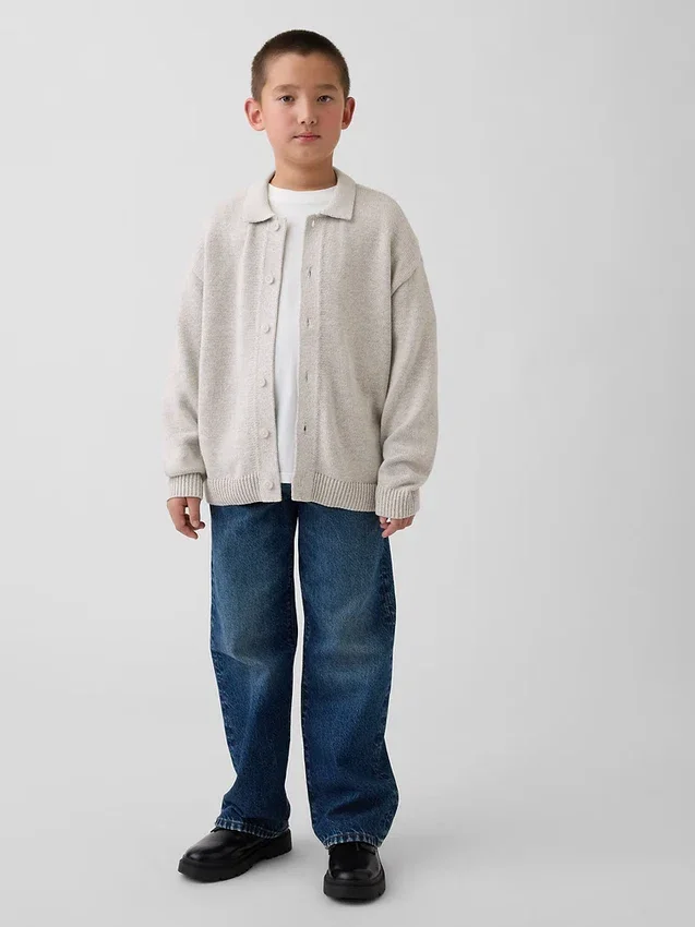 Løs polo-cardigan-genser for barn