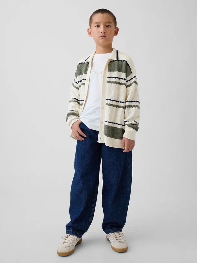 Løs polo-cardigan-genser for barn