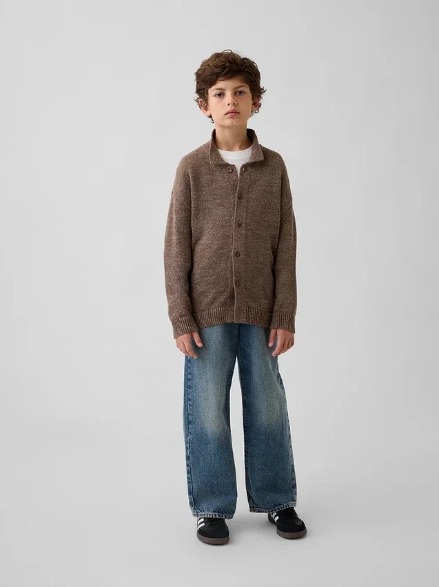Løs polo-cardigan-genser for barn