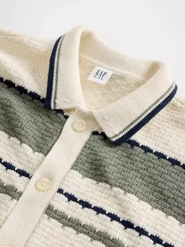 Løs polo-cardigan-genser for barn