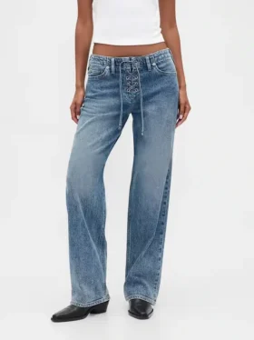 Løse jeans med lav midje og snøring i 90-tallsstil