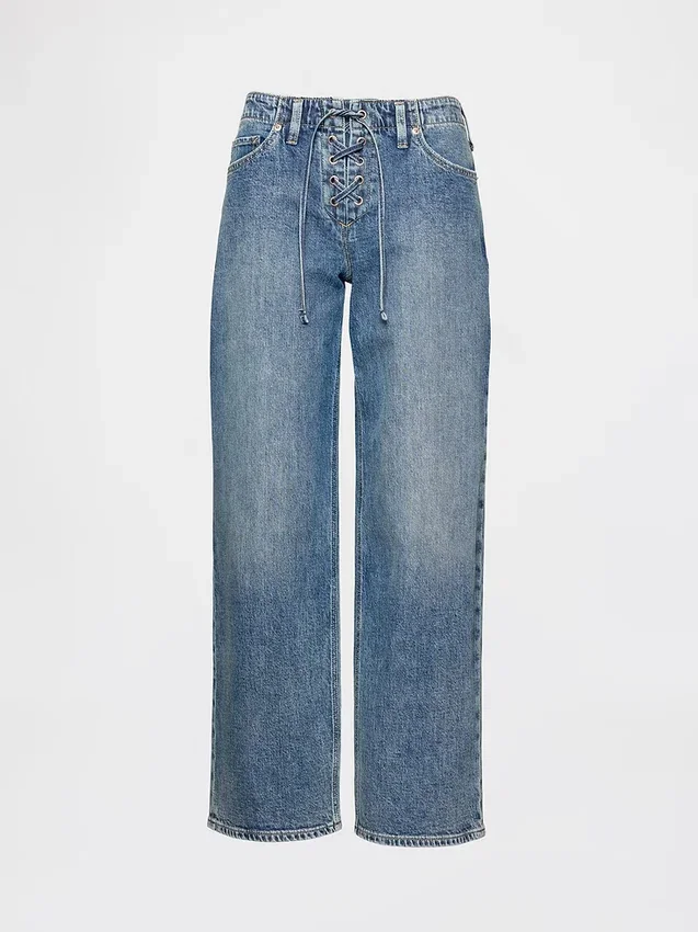Løse jeans med lav midje og snøring i 90-tallsstil