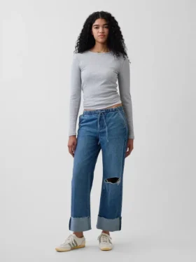 Løse, korte jeans med lav midje i 90-tallsstil