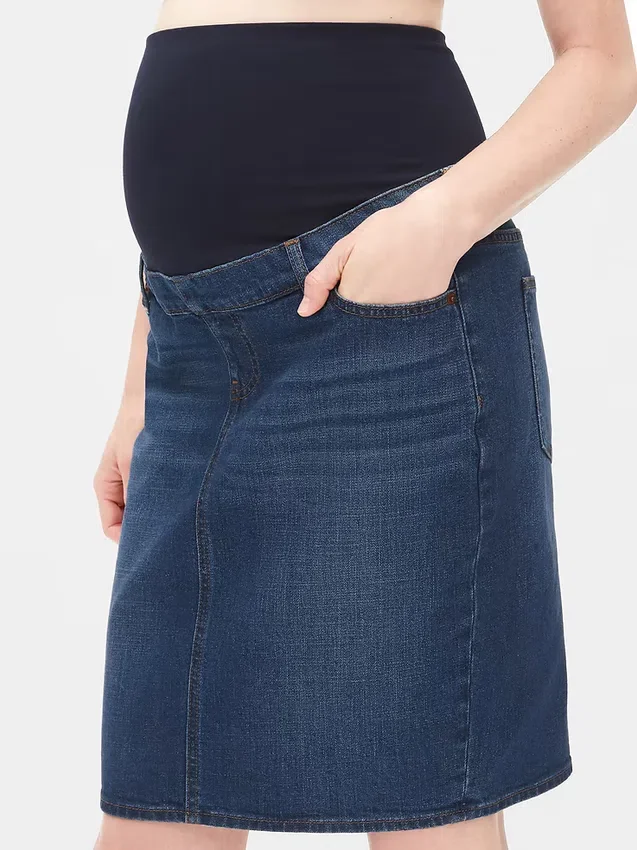 Mammaklær-skjørt i denim med hel panel