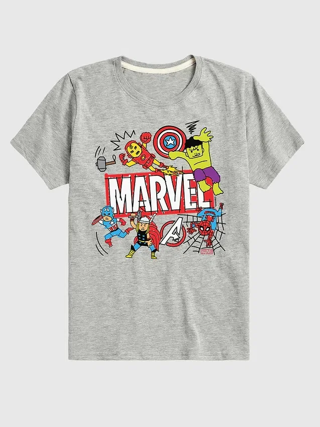 Marvel Avengers-T-skjorte med doodle-motiv og korte ermer for småbarn