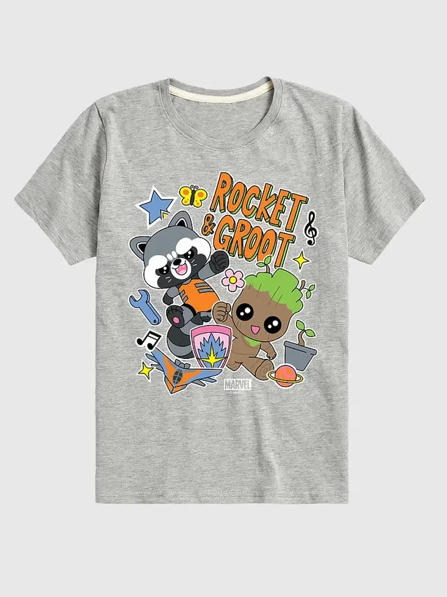 Marvel Groot og Rocket-T-skjorte med kort erme og grafisk trykk for småbarn
