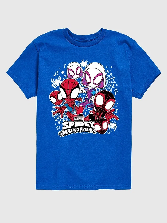 Marvel Spidey og venner-T-skjorte med kort erme og grafisk trykk for småbarn
