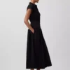 Maxi-skjortekjole i poplin med lav midje