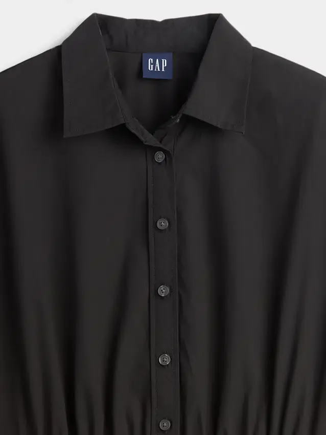Maxi-skjortekjole i poplin med lav midje