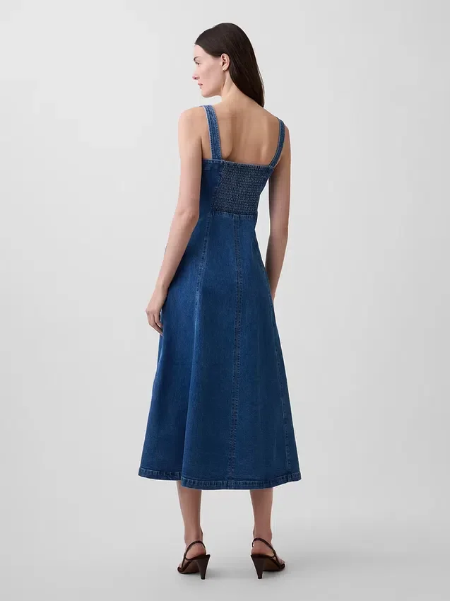 Maxikjole i denim med rund hals