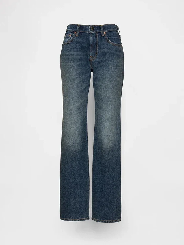 Mid Rise stive, avslappede flare-Jeans