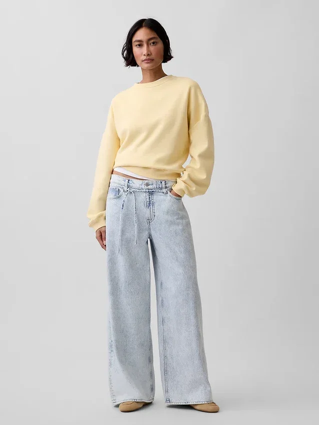 Mid Rise Ultrasoft Baggy Micro Belt-Jeans