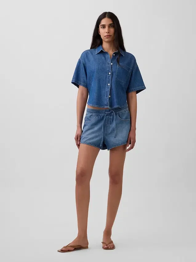 Mid Rise Ultrasoft Denim Easy Dolphin-Shorts