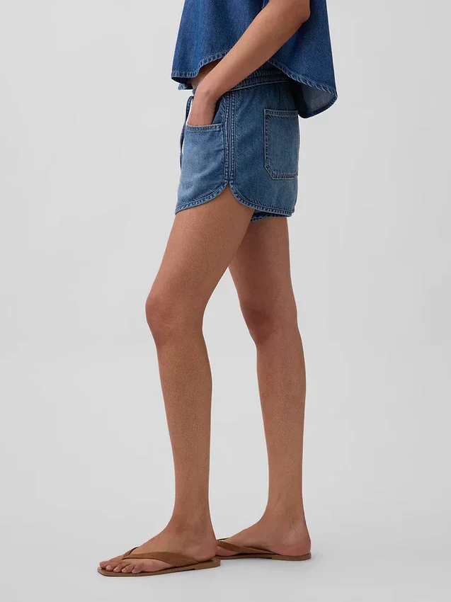 Mid Rise Ultrasoft Denim Easy Dolphin-Shorts