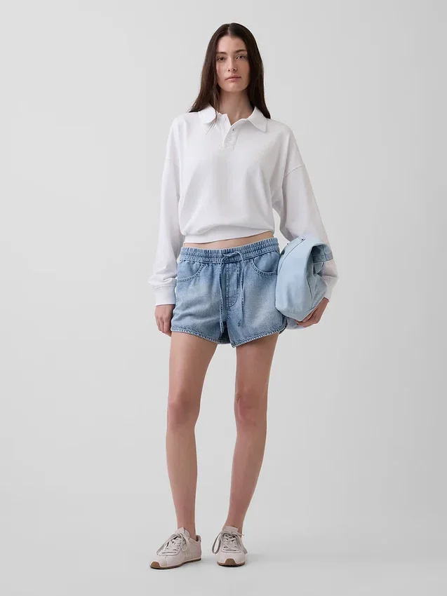 Mid Rise Ultrasoft Denim Easy Dolphin-Shorts