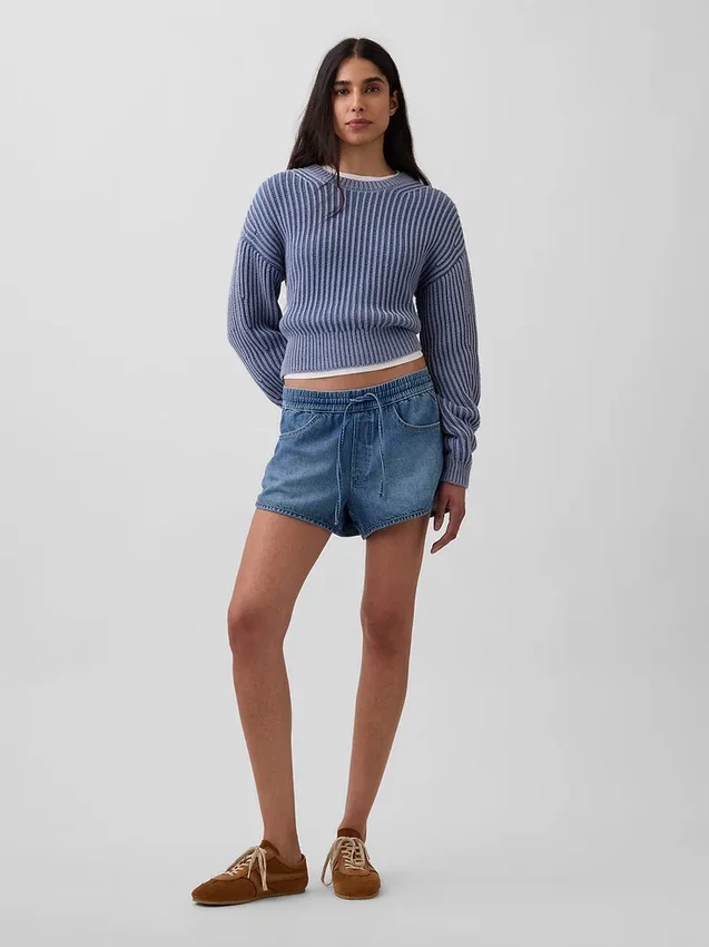 Mid Rise Ultrasoft Denim Easy Dolphin-Shorts
