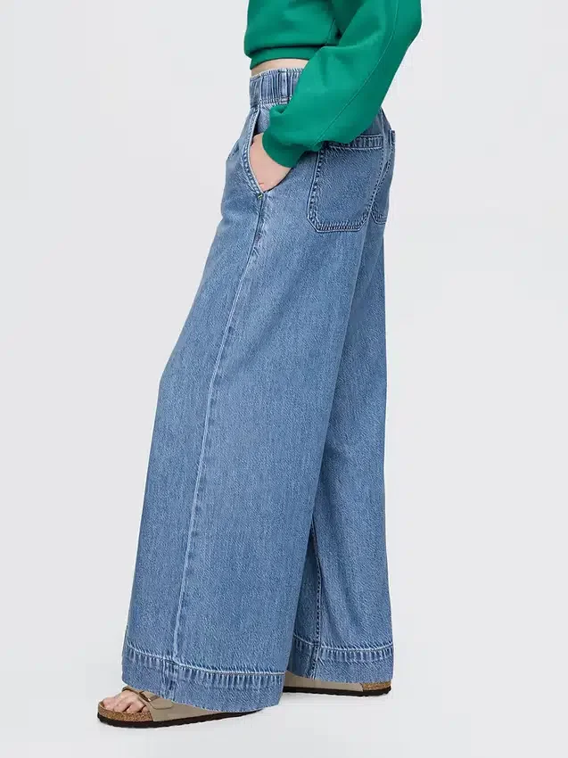 Mid Rise Ultrasoft Pleated Easy Baggy Jeans