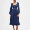 Midi-kjole i denim med hjerteutskjæring