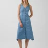 Midi-kjole i denim med håndklekant