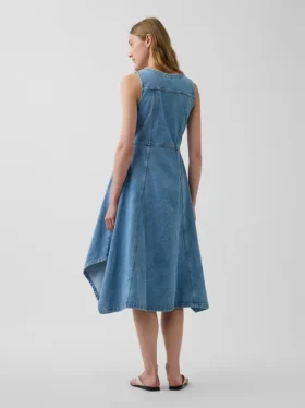 Midi-kjole i denim med håndklekant