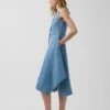 Midi-kjole i denim med håndklekant