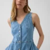 Midi-kjole i denim med håndklekant