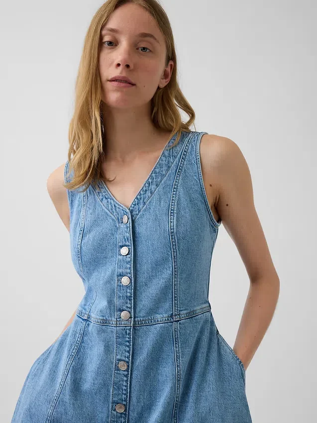Midi-kjole i denim med håndklekant