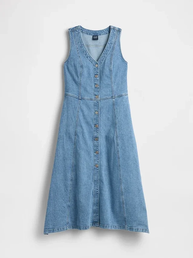 Midi-kjole i denim med håndklekant